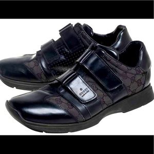 GUCCI Black Guccissima Canvas And Leather Velcro Derby